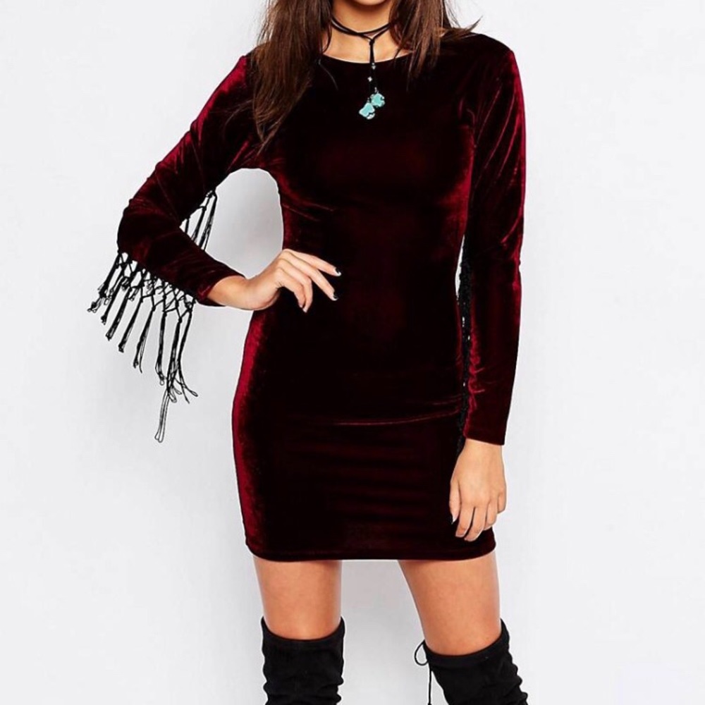 NWT Motel Wilona Velvet Underground Dress Maroon
